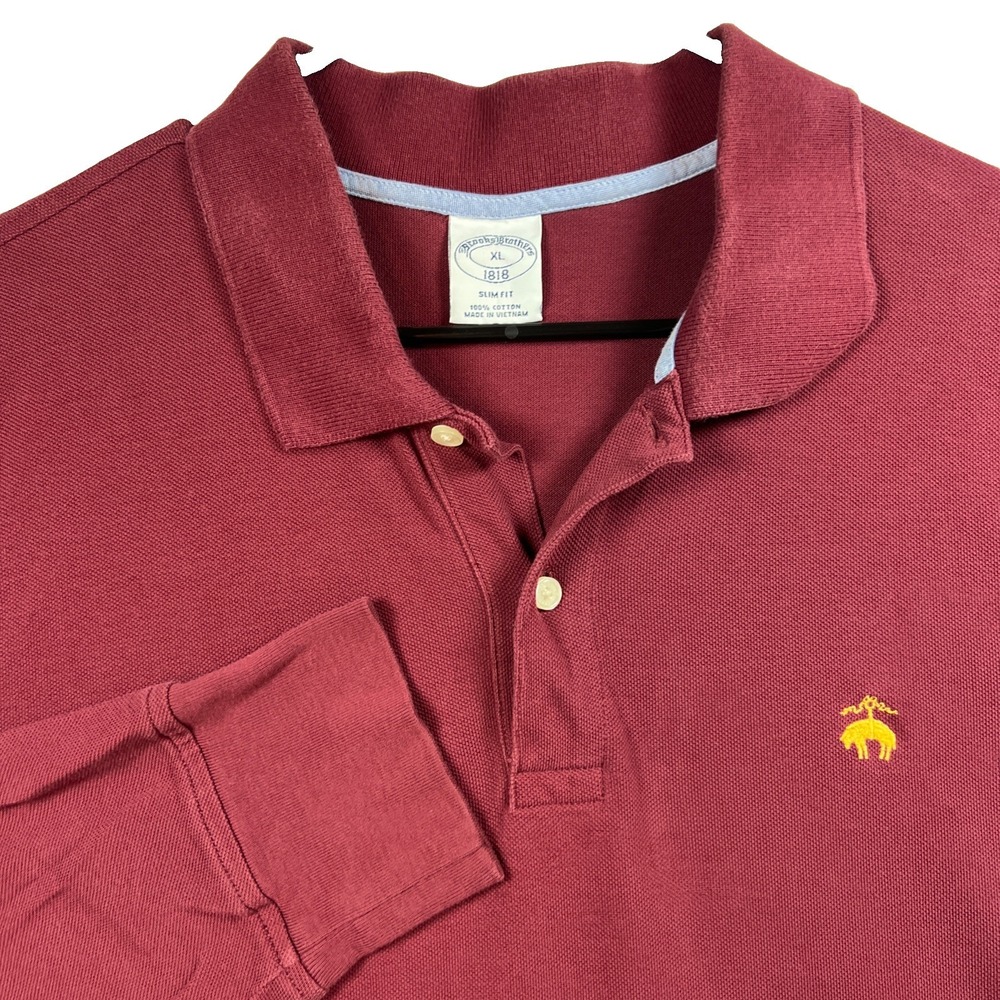 Brooks Brothers 1818 Slim Fit Polo Shirt Mens Sz XL Maroon Long Sleeve Rugby